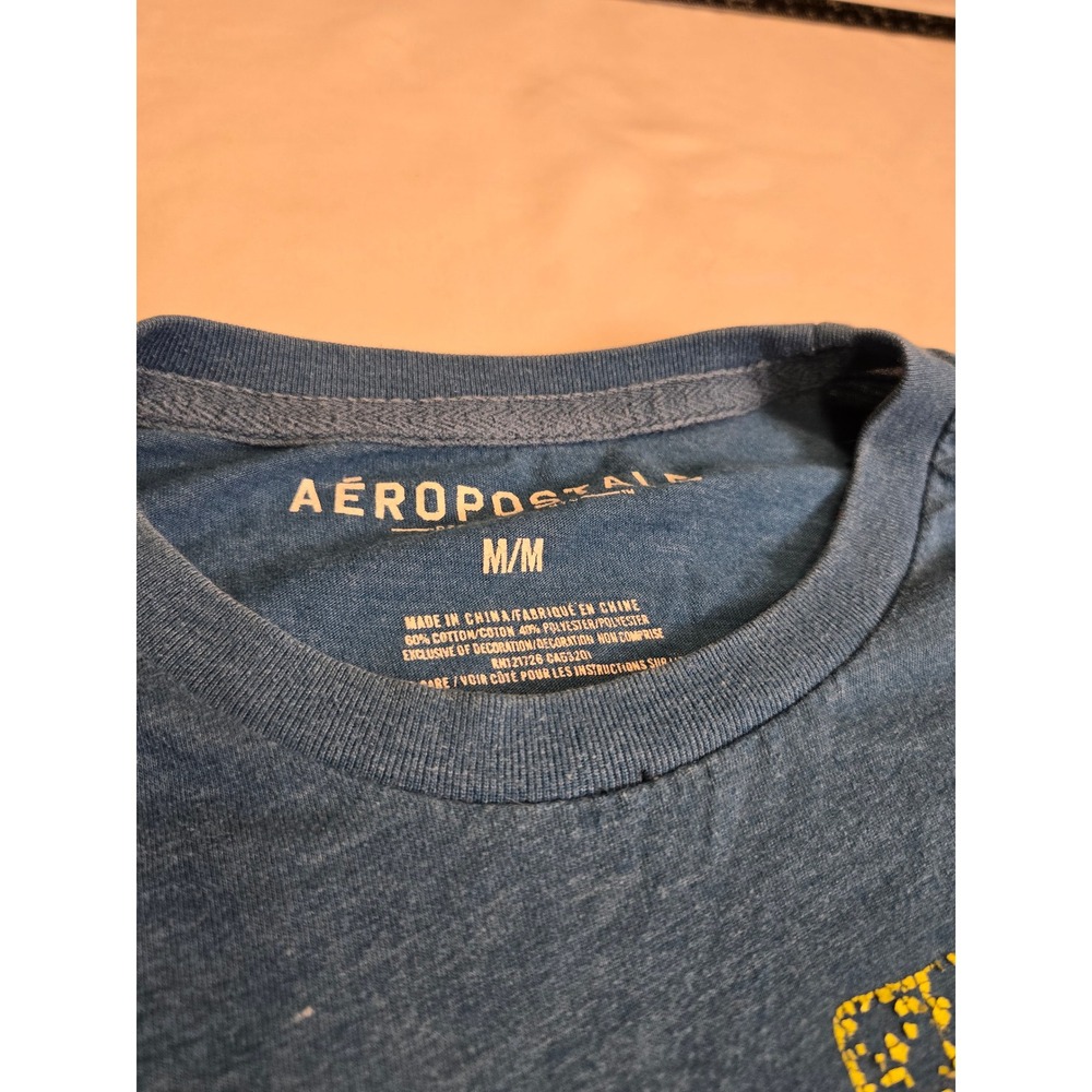 Aeropostale Graphic Tee Mens Medium Blue Fair Distressed 87 Logo T-Shirt - Picture 4 of 5